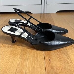 Black Leather Slingback Heels